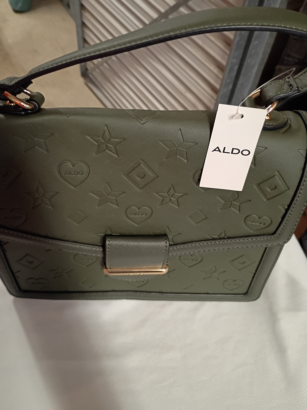 ALDO Olive Green Embossed Top-Handle Satchel
